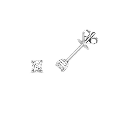 Diamond Asscher Cut Earring Studs 0.31ct. 18ct White Gold